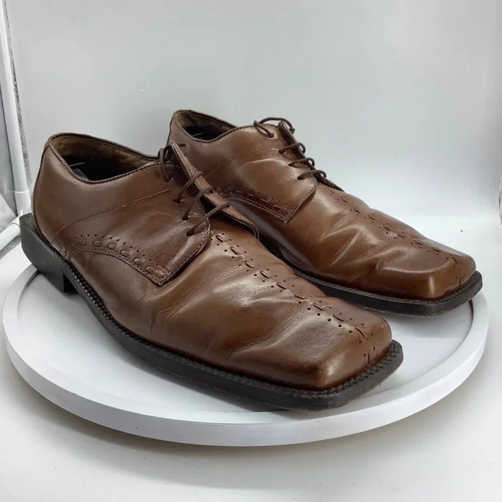 Fratelli Rosetti Leather Square Toe Oxford Lace Up Dress Shoes Men 12 Brown‎